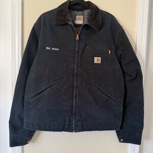 Carhartt Black Duck Canvas Jacket Flannel Lining Corduroy Collar Mens L